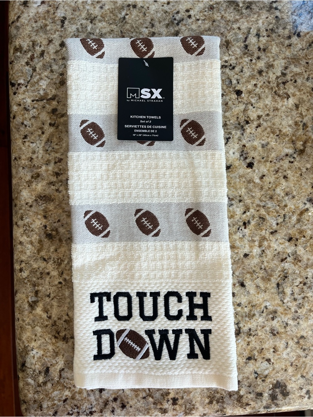 Set of 2 Matching MSX Touchdown Football Kitchen Towels - Cream & Brown